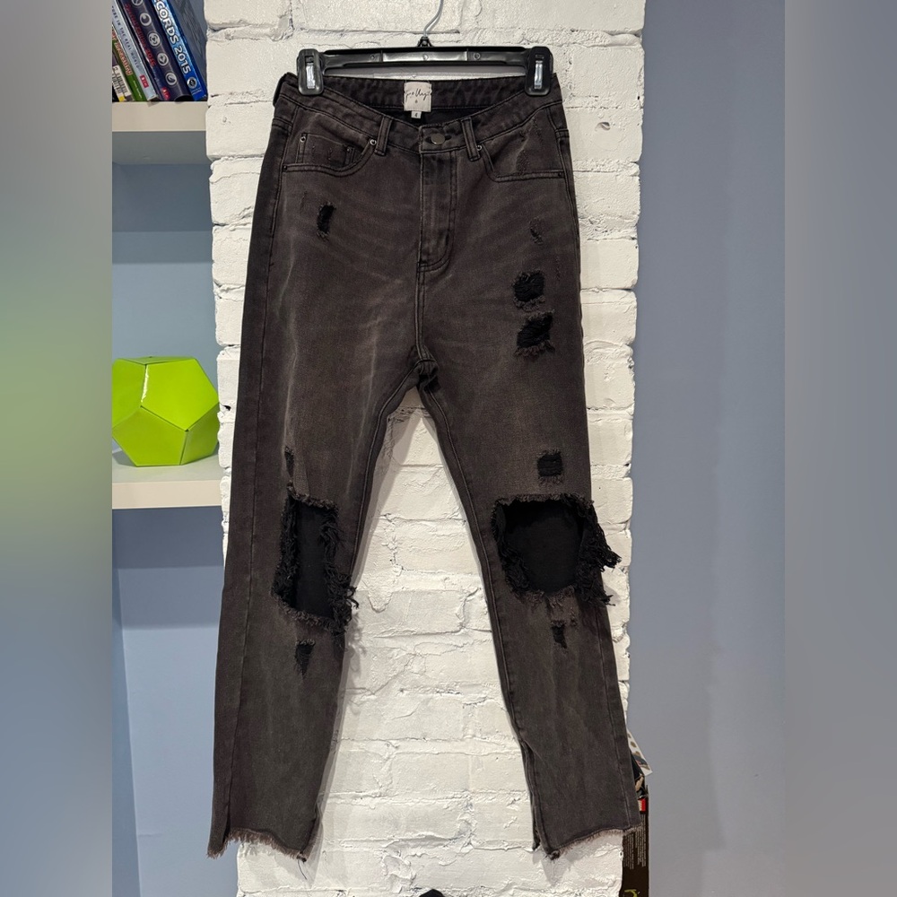 Princess Polly Erissa Knee Rip jeans washed black denim‎